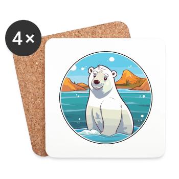 ours polaire aquarelle dessin animé Kawaii Clipart animal de compagnie - Dessous de verre (lot de 4) - blanc - Devant