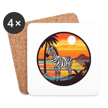 Zebra Watercolor Cartoon Kawaii Clipart Animal - Coasters (set of 4) - white - Front