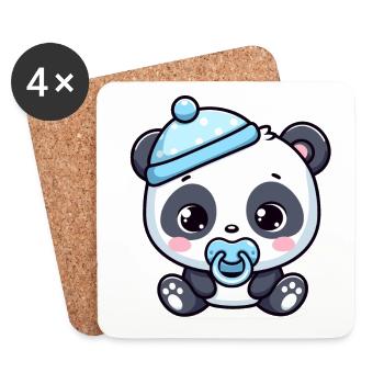 Baby-Panda mit blauem Hut - Untersetzer (4er-Set) - Weiß - Vorne