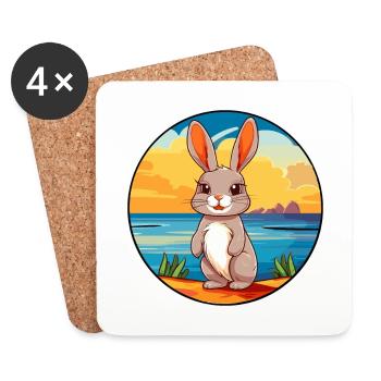 Lapin aquarelle dessin animé Kawaii Clipart Animal - Dessous de verre (lot de 4) - blanc - Devant