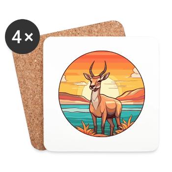 Antilope Aquarell Cartoon Kawaii Clipart Tier - Untersetzer (4er-Set) - Weiß - Vorne