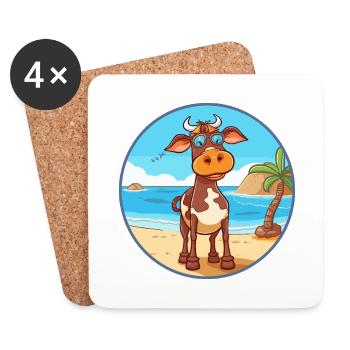 Vache aquarelle dessin animé kawaii clipart animal - Dessous de verre (lot de 4) - blanc - Devant