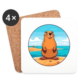 Marmotte aquarelle dessin animé Kawaii Clipart Animal - Dessous de verre (lot de 4) - blanc - Devant