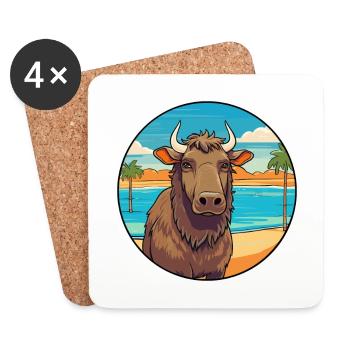 Buffalo Watercolor Cartoon Kawaii Clipart Animal - Coasters (set of 4) - white - Front