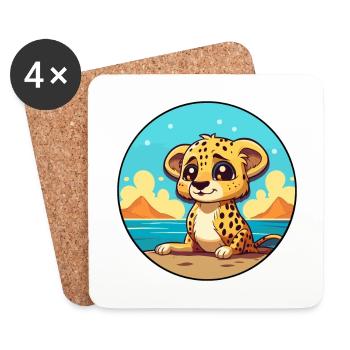 Cheetah Watercolor Cartoon Kawaii Clipart Animal - Coasters (set of 4) - white - Front