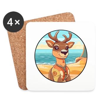 Hirsch Aquarell Karikatur Kawaii Clipart Tier - Untersetzer (4er-Set) - Weiß - Vorne