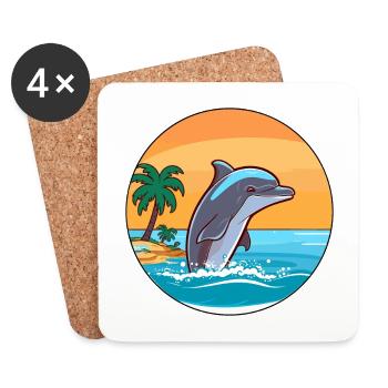 Delfin Aquarell Cartoon Kawaii Clipart Tier - Untersetzer (4er-Set) - Weiß - Vorne