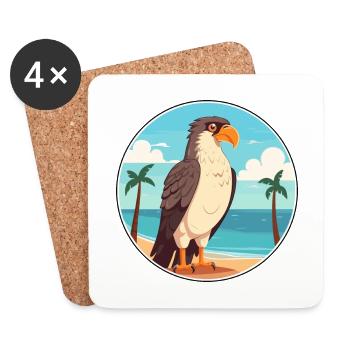 Hawk Watercolor Cartoon Kawaii Clipart Animal - Coasters (set of 4) - white - Front