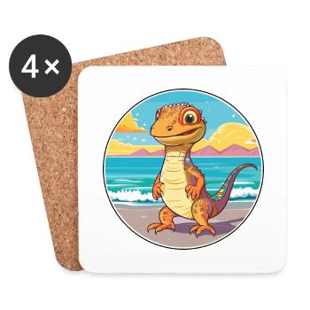 Lizard Watercolor Cartoon Kawaii Clipart Animal - Coasters (set of 4) - white - Front