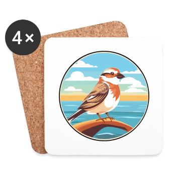 Sparrow Watercolor Cartoon Kawaii Clipart Animal - Coasters (set of 4) - white - Front