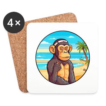 Chimpanzé aquarelle dessin animé Kawaii Clipart animal de compagnie - Dessous de verre (lot de 4) - blanc - Devant