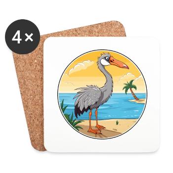 Grue Aquarelle Cartoon Kawaii Clipart Animal - Dessous de verre (lot de 4) - blanc - Devant