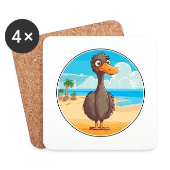 Emu Aquarelle Cartoon Kawaii Clipart Animal - Dessous de verre (lot de 4) - blanc - Devant