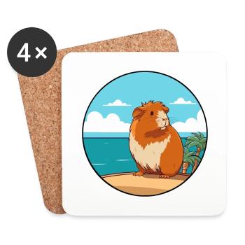 Cochon d’Inde aquarelle dessin animé Kawaii Clipart animal de compagnie - Dessous de verre (lot de 4) - blanc - Devant