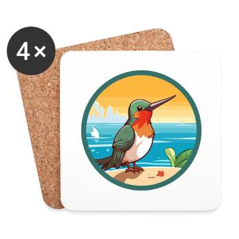 Colibri aquarelle dessin animé Kawaii Clipart animal de compagnie - Dessous de verre (lot de 4) - blanc - Devant