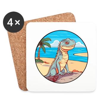 Iguana Watercolor Cartoon Kawaii Clipart Animal - Coasters (set of 4) - white - Front