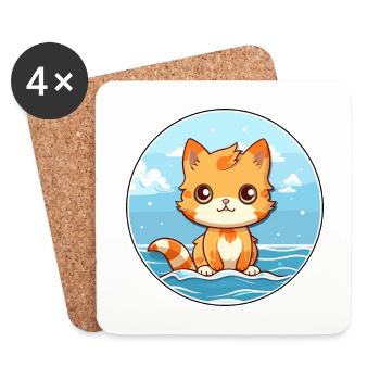 Kitten Watercolor Cartoon Kawaii Clipart Animal - Coasters (set of 4) - white - Front