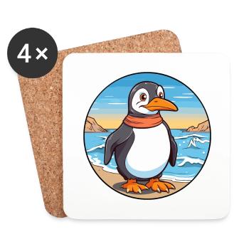 Pingouin aquarelle dessin animé Kawaii Clipart Animal - Dessous de verre (lot de 4) - blanc - Devant