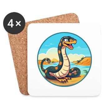Snake Watercolor Cartoon Kawaii Clipart Animal - Coasters (set of 4) - white - Front