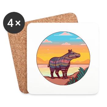 Tapir Watercolor Cartoon Kawaii Clipart Animal - Coasters (set of 4) - white - Front