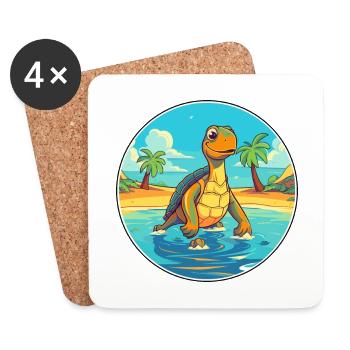 Turtle Watercolor Cartoon Kawaii Clipart Animal - Coasters (set of 4) - white - Front