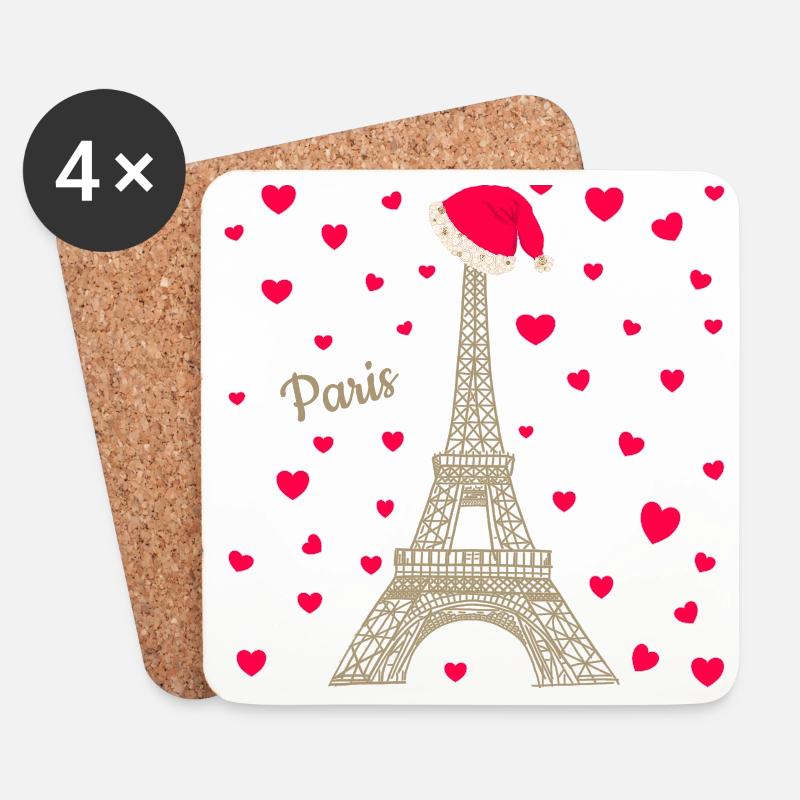 Eiffelturm Paris in der Weihnachtszeit, Liebe Herz - Untersetzer (4er-Set) - Weiß