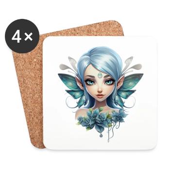 Blumen Fee mit Edelstein – Fantasy Design - Untersetzer (4er-Set) - Weiß - Vorne