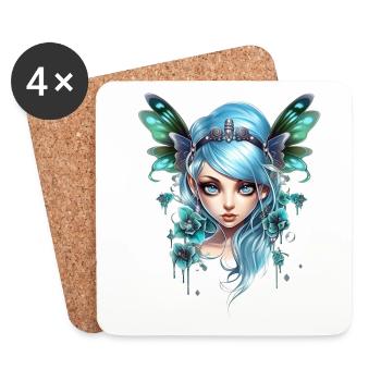 Fée Papillon aux cheveux bleus – Fantaisie - Dessous de verre (lot de 4) - blanc - Devant