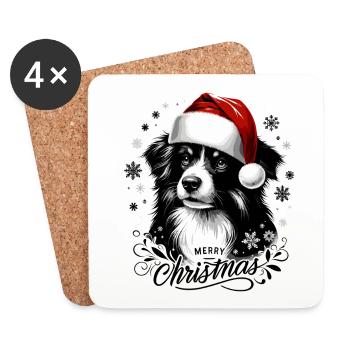 Border Collie Noël - Cadeau Affectueux - Dessous de verre (lot de 4) - blanc - Devant