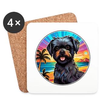 Affenpinscher Race De Chien Coloré Dessin Animé Watercolo - Dessous de verre (lot de 4) - blanc - Devant