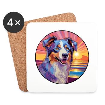 Berger Australien Chien Race Coloré Cartoon Wat - Dessous de verre (lot de 4) - blanc - Devant