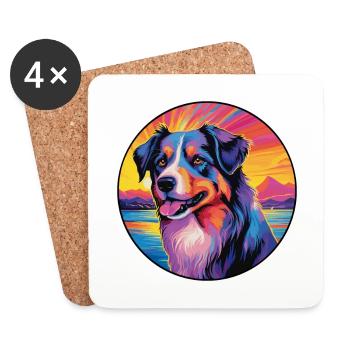 Chien de berger basque race coloré dessin animé Waterco - Dessous de verre (lot de 4) - blanc - Devant