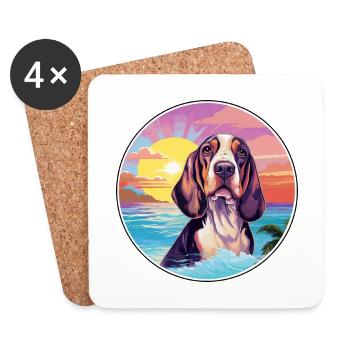 Basset Bleu de Gascogne Hunderasse Bunte Karikatur - Untersetzer (4er-Set) - Weiß - Vorne
