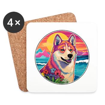 Akita Inu Hunderasse Bunte Karikatur Aquarell - Untersetzer (4er-Set) - Weiß - Vorne