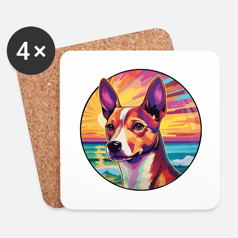 Basenji Hunderasse buntes Karikatur-Aquarell - Untersetzer (4er-Set) - Weiß