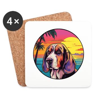 Basset Hound Chien Race Coloré Dessin Animé Aquarelle - Dessous de verre (lot de 4) - blanc - Devant