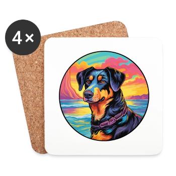 Beauceron Hunderasse Buntes Karikatur-Aquarell - Untersetzer (4er-Set) - Weiß - Vorne