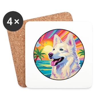 Berger Blanc Suisse Hunderasse Bunte Karikatur Wat - Untersetzer (4er-Set) - Weiß - Vorne