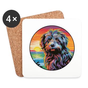 Bergamasco Shepherd Dog Breed Colorful Cartoon Wat - Coasters (set of 4) - white - Front