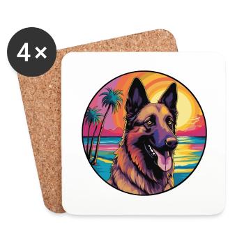 Belgian Shepherd Dog Breed Colorful Cartoon Waterc - Coasters (set of 4) - white - Front