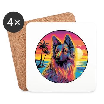 Belgian Tervuren Dog Breed Colorful Cartoon Waterc - Coasters (set of 4) - white - Front
