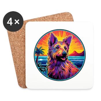 Berger Picard Race De Chien Coloré Cartoon Watercolo - Dessous de verre (lot de 4) - blanc - Devant