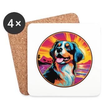 Berner Laufhund Hunderasse Bunte Karikatur Waterco - Untersetzer (4er-Set) - Weiß - Vorne