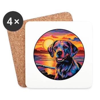 Billy Dog Breed Aquarelle de dessin animé coloré - Dessous de verre (lot de 4) - blanc - Devant