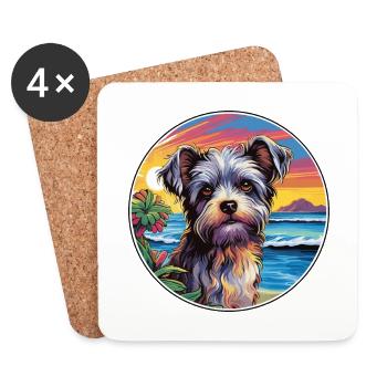Biewer Terrier Dog Breed Colorful Cartoon Watercol - Coasters (set of 4) - white - Front