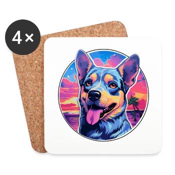 Blaue Heeler-Hunderasse buntes Karikatur-Aquarell - Untersetzer (4er-Set) - Weiß - Vorne