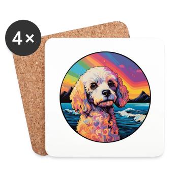 Bolognese Dog Breed Colorful Cartoon Watercolor - Coasters (set of 4) - white - Front