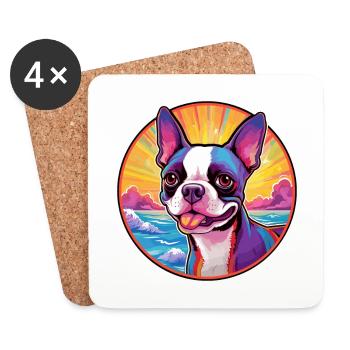 Boston Terrier Hunderasse Bunte Karikatur Watercol - Untersetzer (4er-Set) - Weiß - Vorne