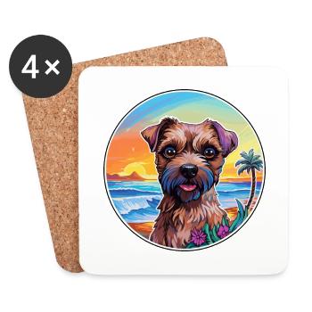 Border Terrier Chien Race Coloré Cartoon Watercol - Dessous de verre (lot de 4) - blanc - Devant