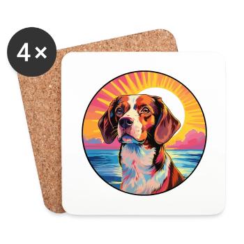Bretagne chien race coloré dessin animé aquarelle - Dessous de verre (lot de 4) - blanc - Devant
